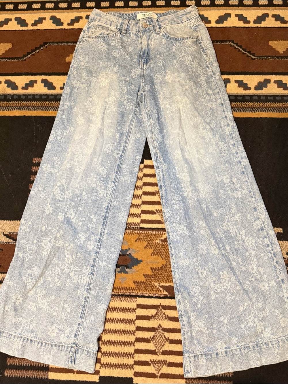 VERVET BY FLYING MONKEY Light Blue Floral Wide-Leg Jeans